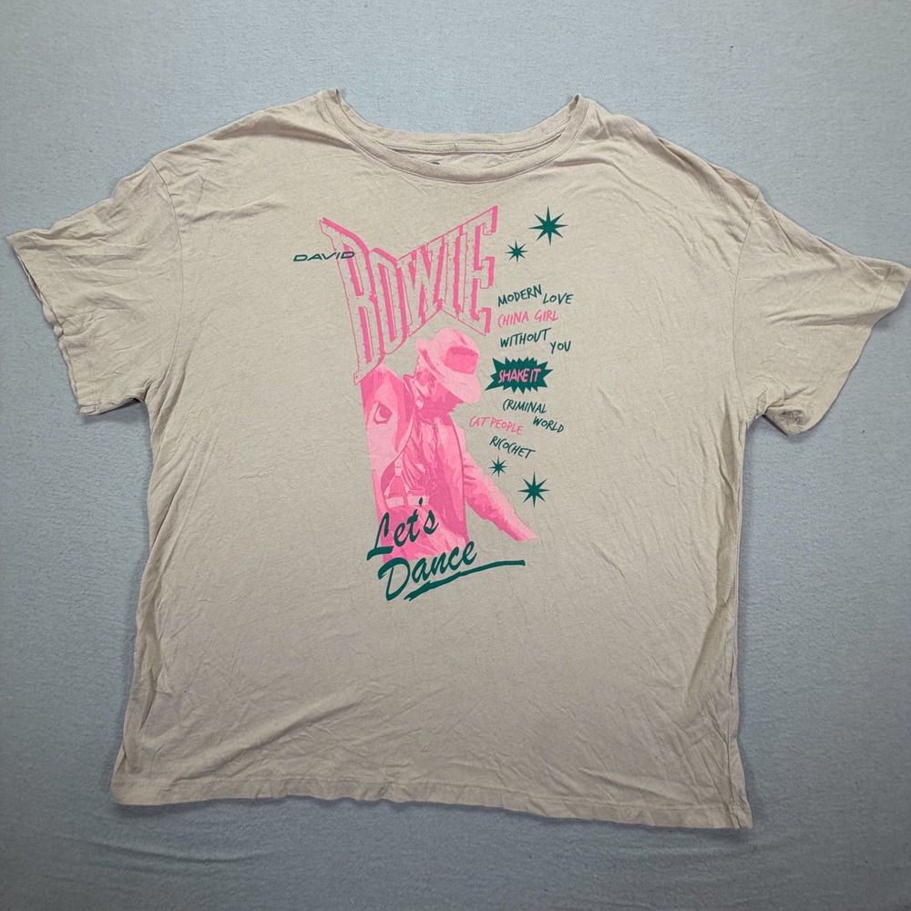 David Bowie Graphic Tee Mens XXL Good Tan Lets Dance 80s Rock Band Shirt